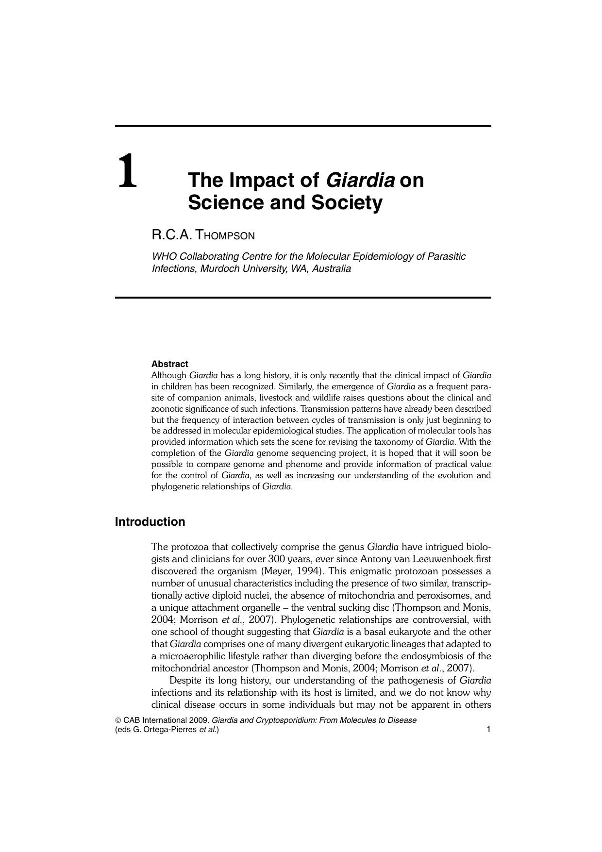 Giardia And Cryptosporidium From Molecules To Disease