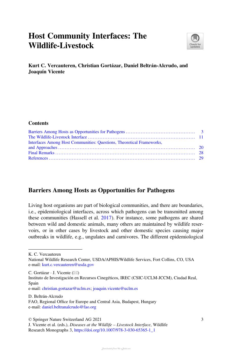 Diseases At The Wildlife Livestock Interface Research And Perspectives In A Changing World