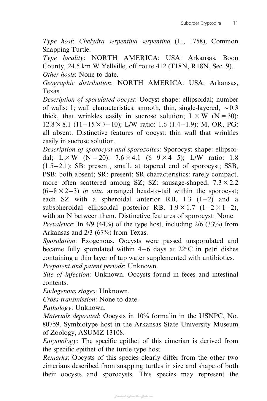 The Biology And Identification Of The Coccidia Apicomplexa Of Turtles Of The World