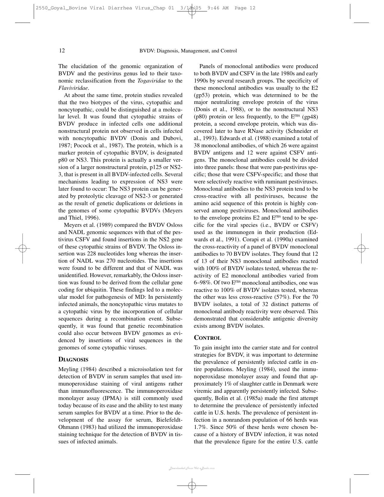 Bovine Viral Diarrhea Virus Diagnosis Management And Control