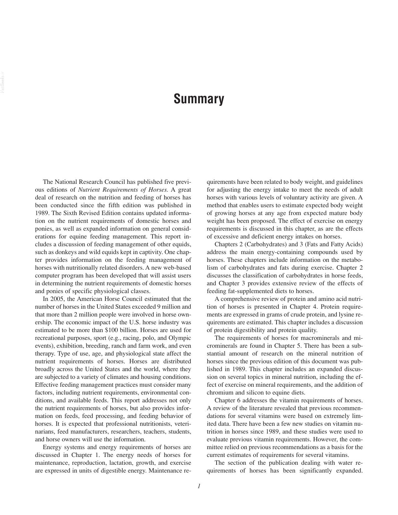 Nutrient Requirements Of Horses 6Th Revised Edition