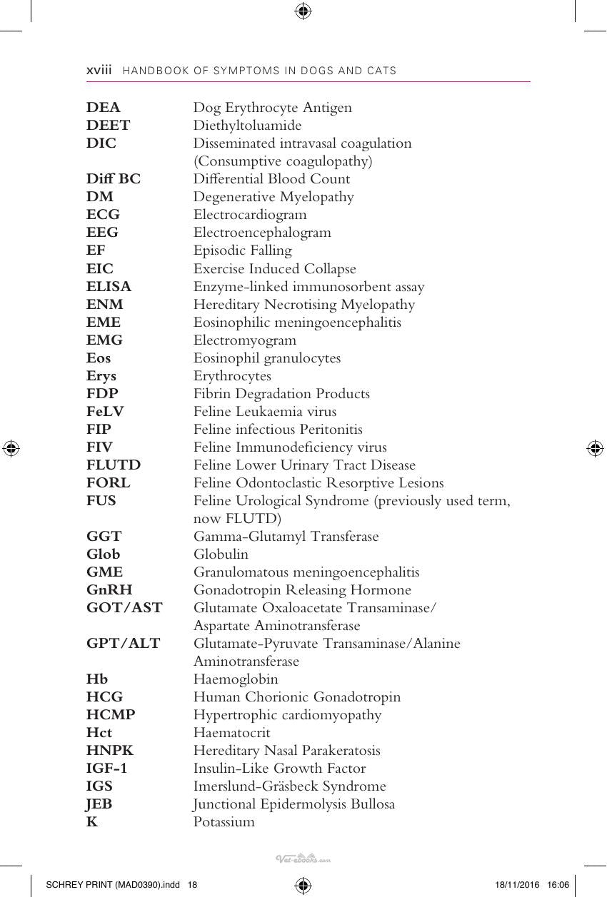 Handbook Of Symptoms In Dogs And Cats Assessing Common Illnesses By Differential Diagnosis 3Rd Edition