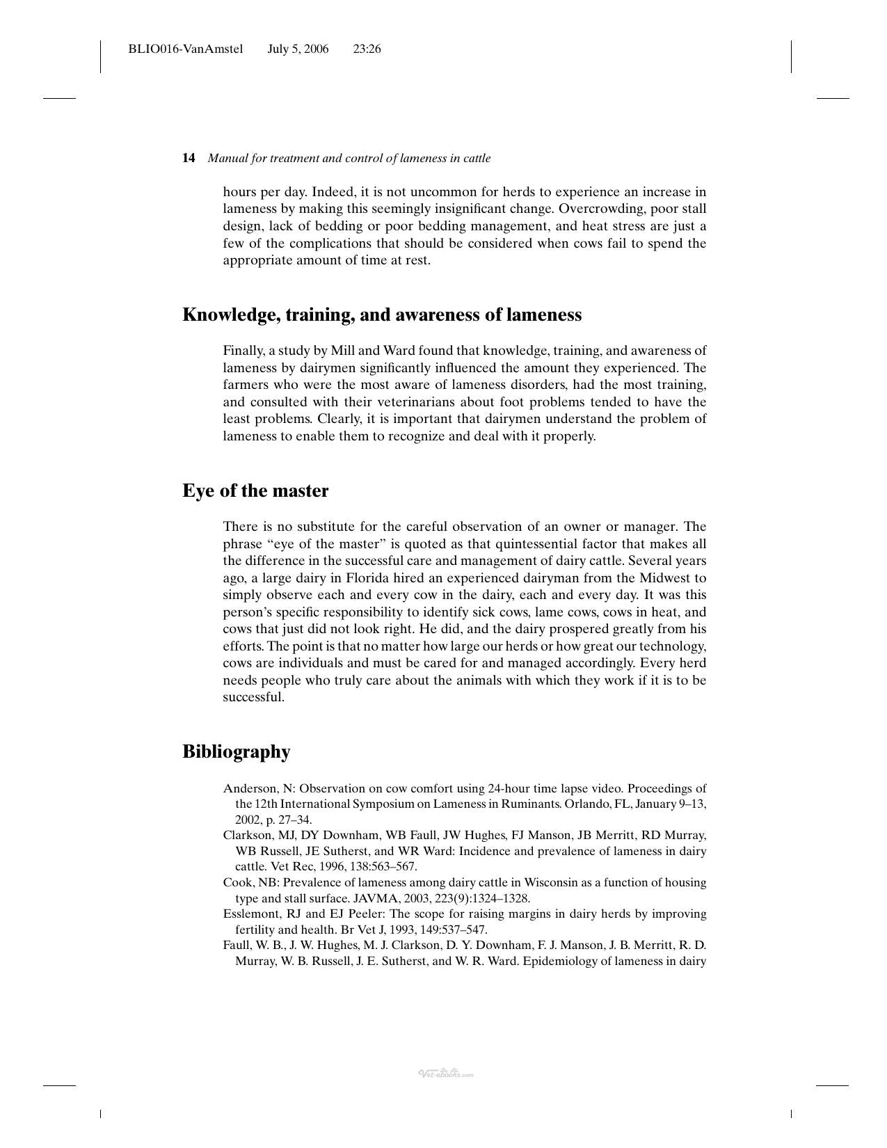 Manual For Treatment And Control Of Lameness In Cattle