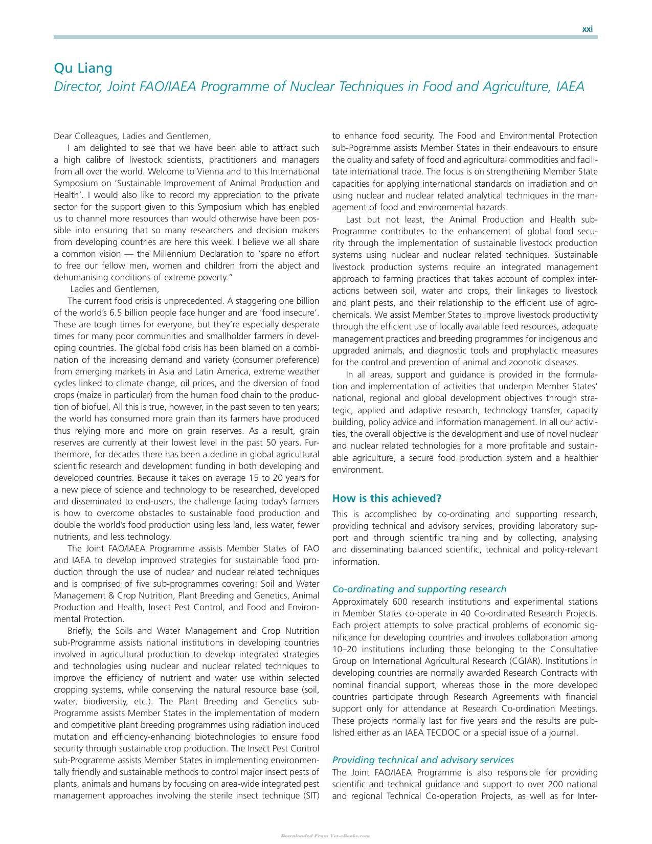 Sustainable Improvement Of Animal Production And Health