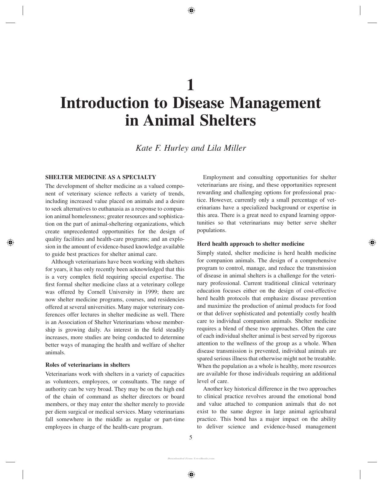 Infectious Disease Management In Animal Shelters