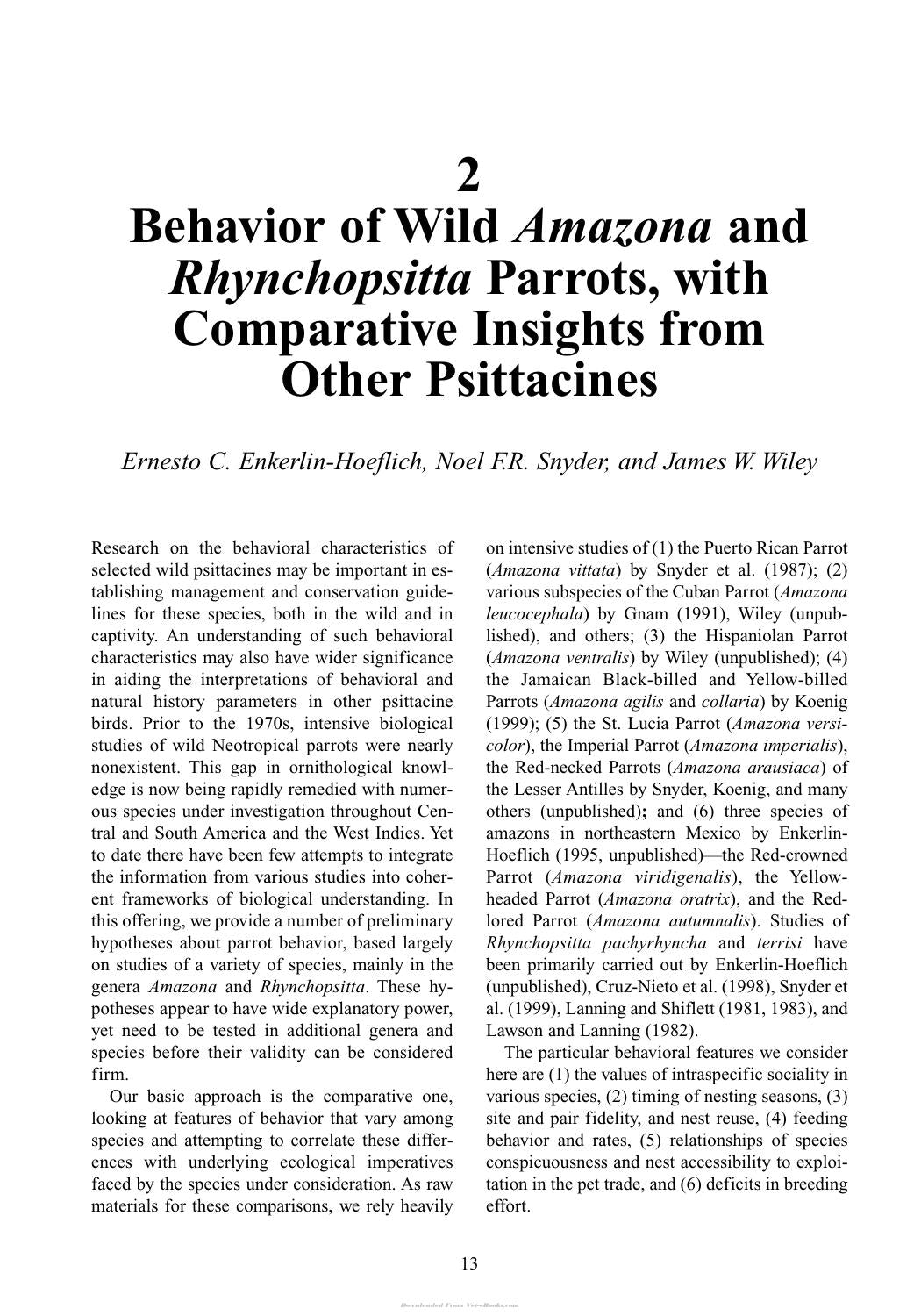 Manual Of Parrot Behavior