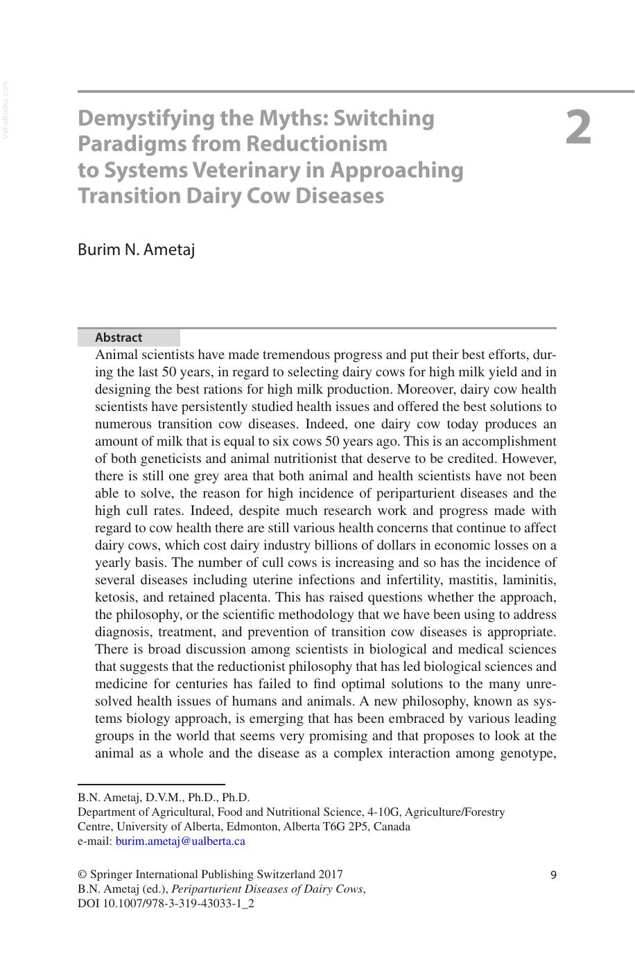 Periparturient Diseases Of Dairy Cows A Systems Biology Approach