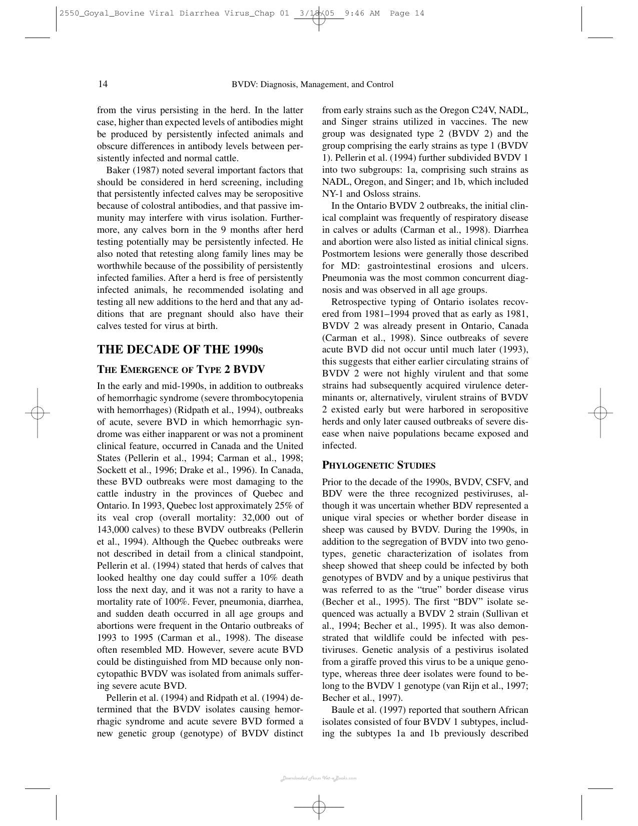Bovine Viral Diarrhea Virus Diagnosis Management And Control