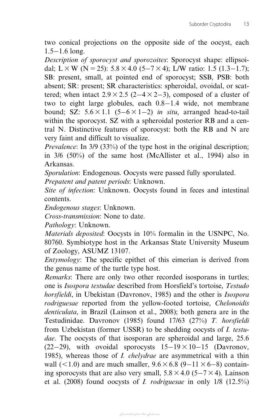 The Biology And Identification Of The Coccidia Apicomplexa Of Turtles Of The World