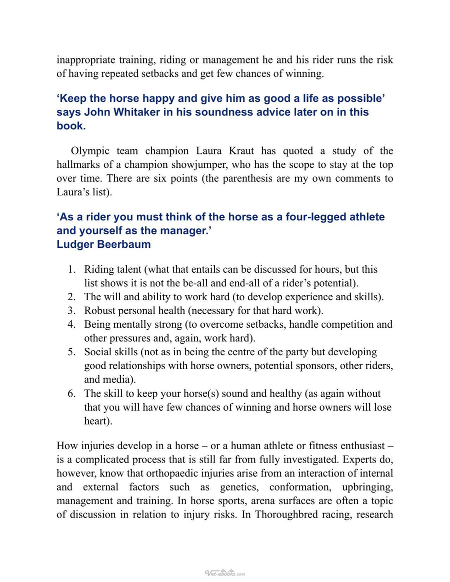 Preview page of Sport Horse Soundness and Performance Training Advice for Dressage Showjumping and Event Horses from Champion Riders Equine Scientists and Vets
