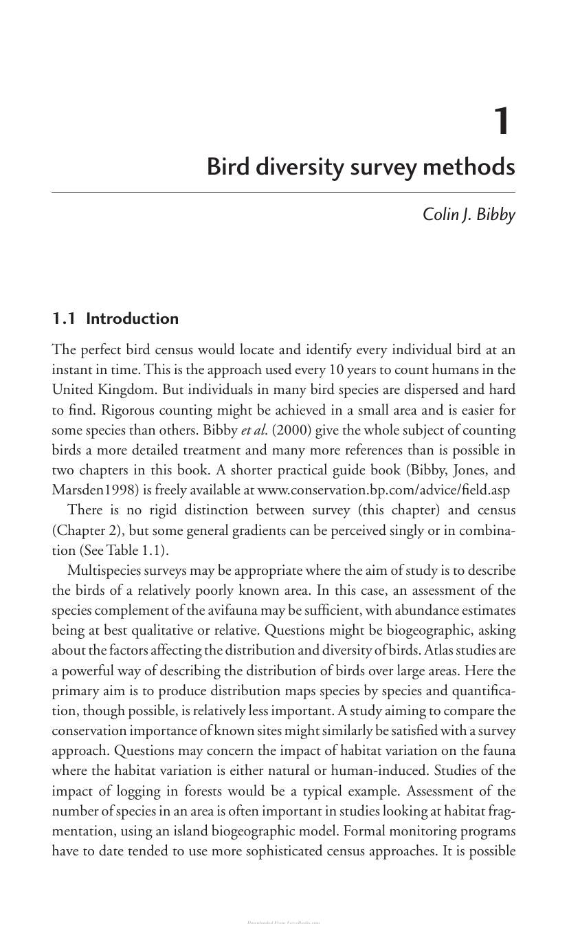 Bird Ecology And Conservation A Handbook Of Techniques