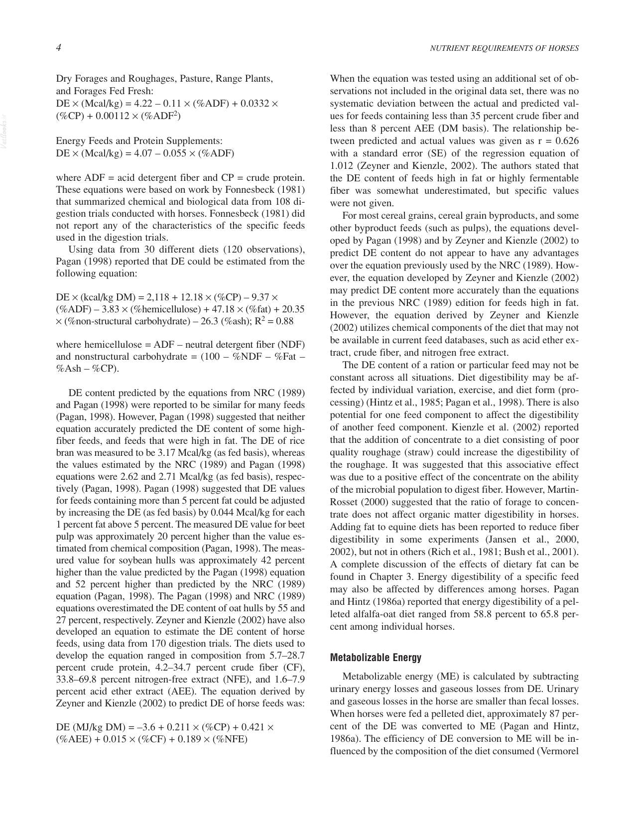 Nutrient Requirements Of Horses 6Th Revised Edition