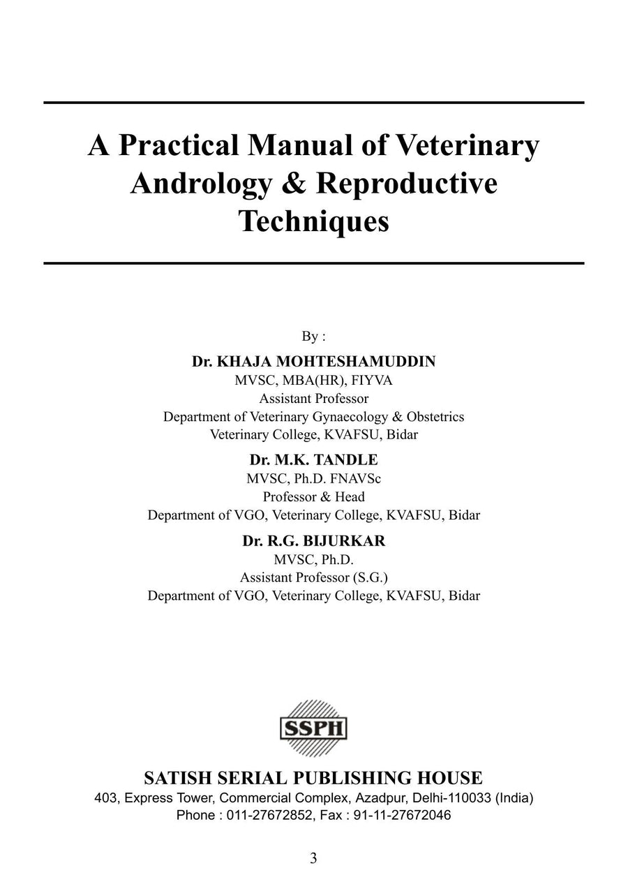 Preview page of A Practical Manual of Veterinary Andrology and Reproductive Techniques