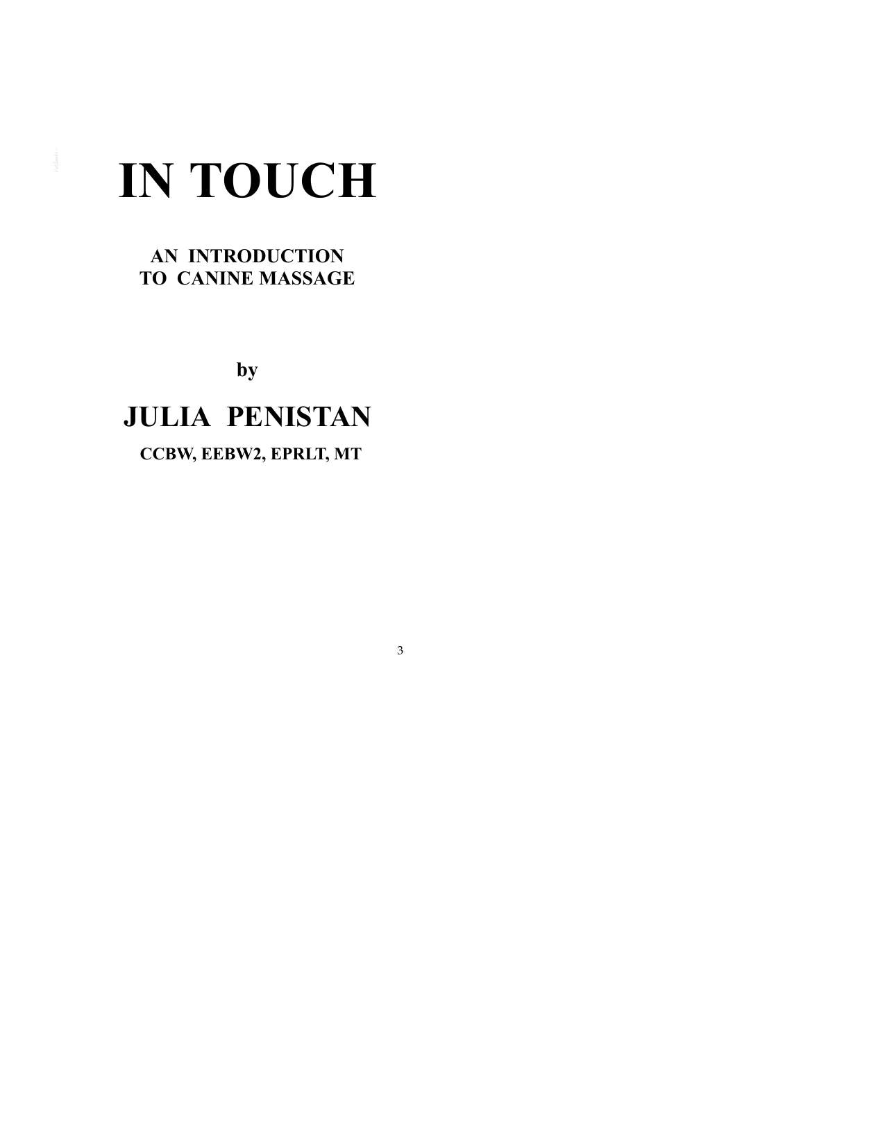 In Touch An Introduction To Canine Massage