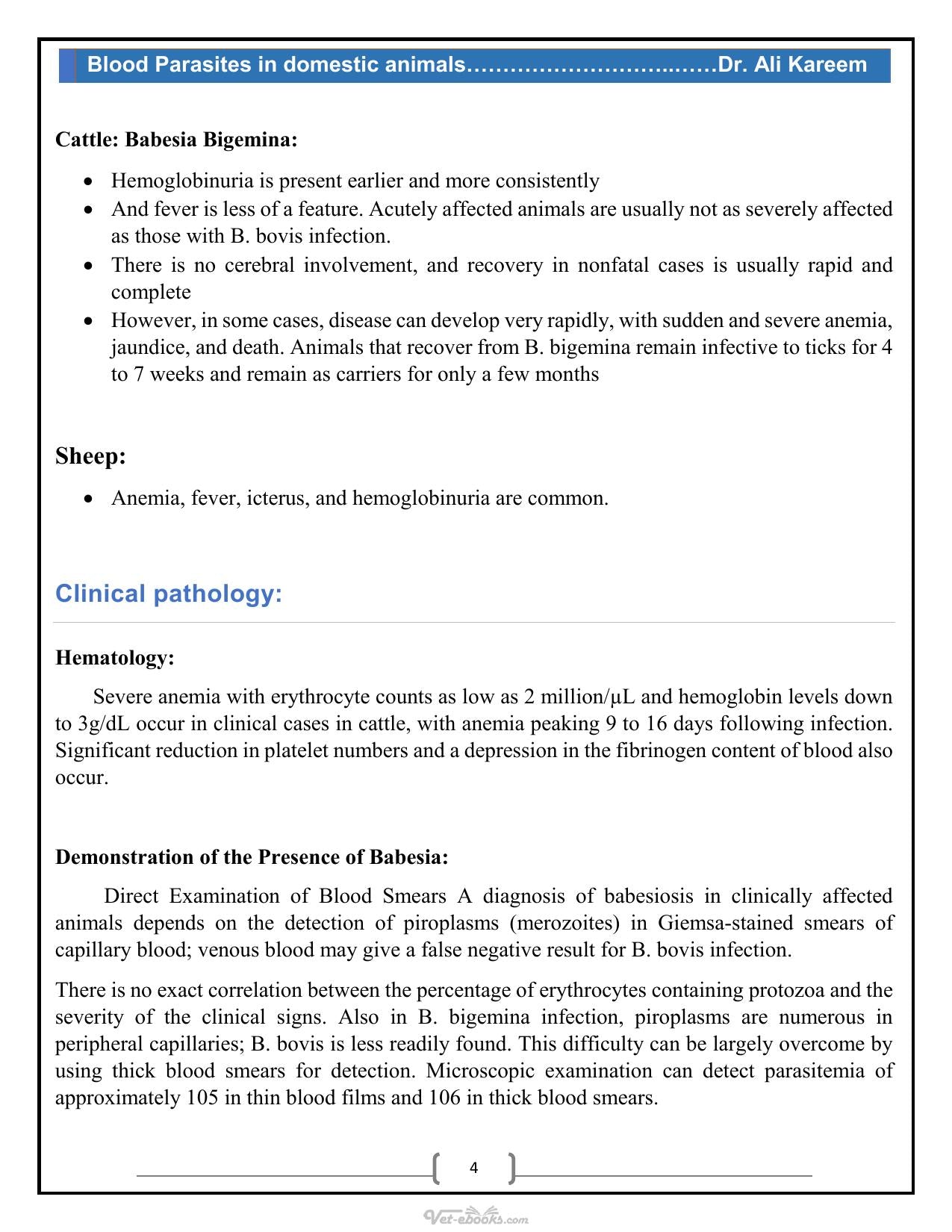 Blood Parasites In Domestic Animals
