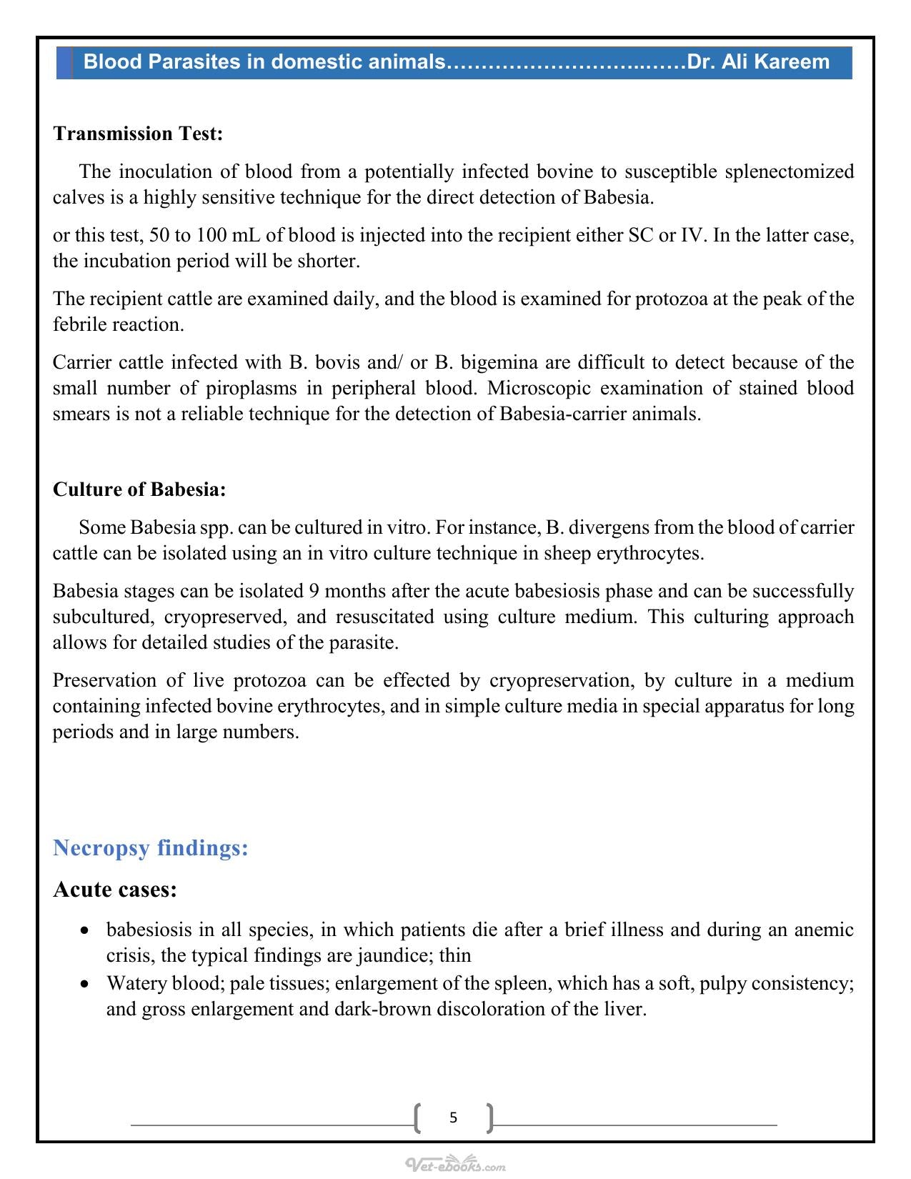 Blood Parasites In Domestic Animals