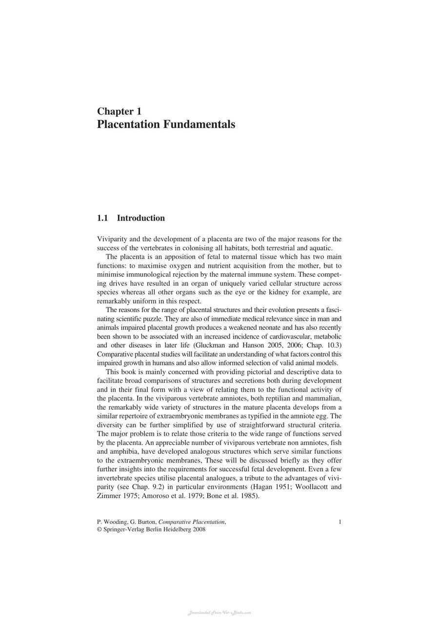 Preview page of Comparative Placentation Structures Functions and Evolution