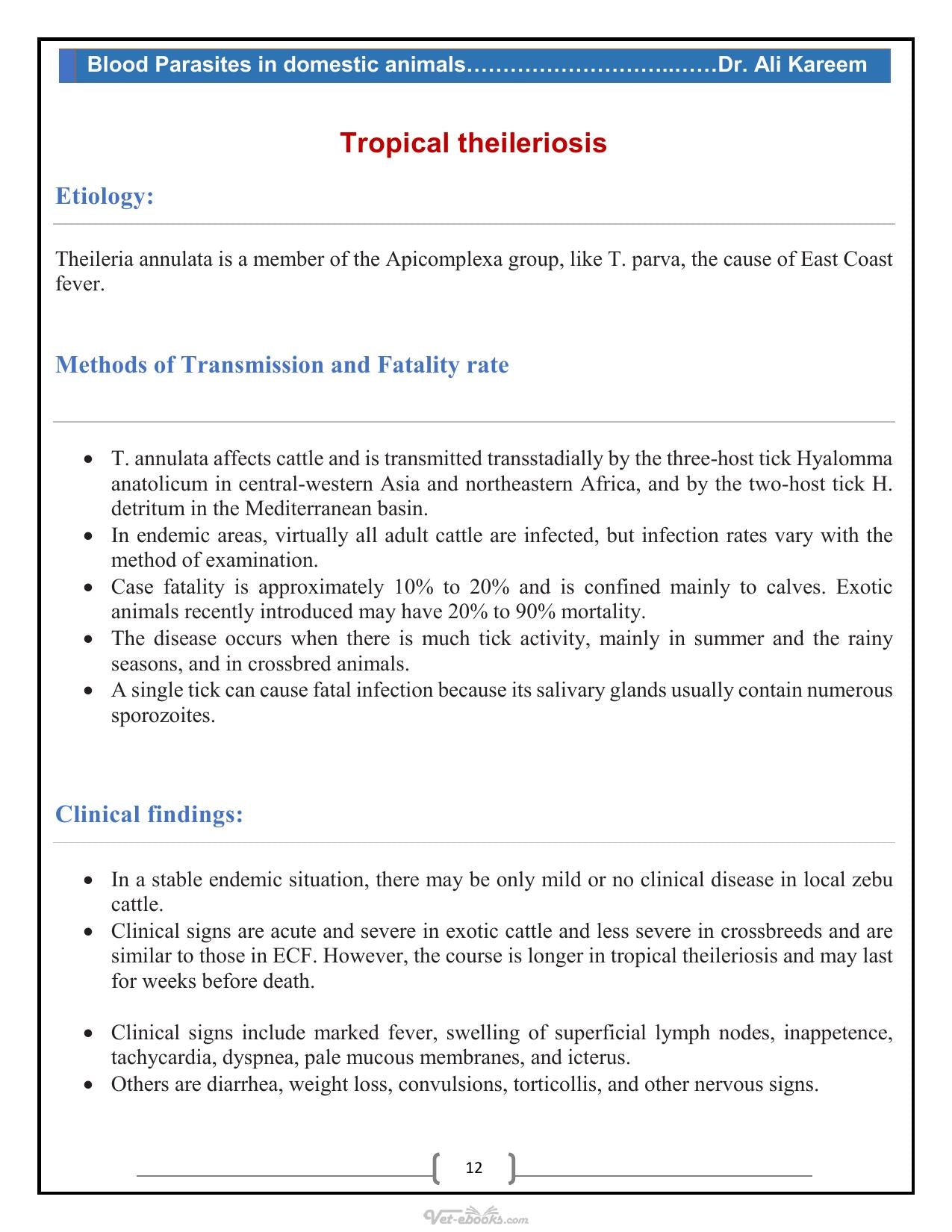 Blood Parasites In Domestic Animals