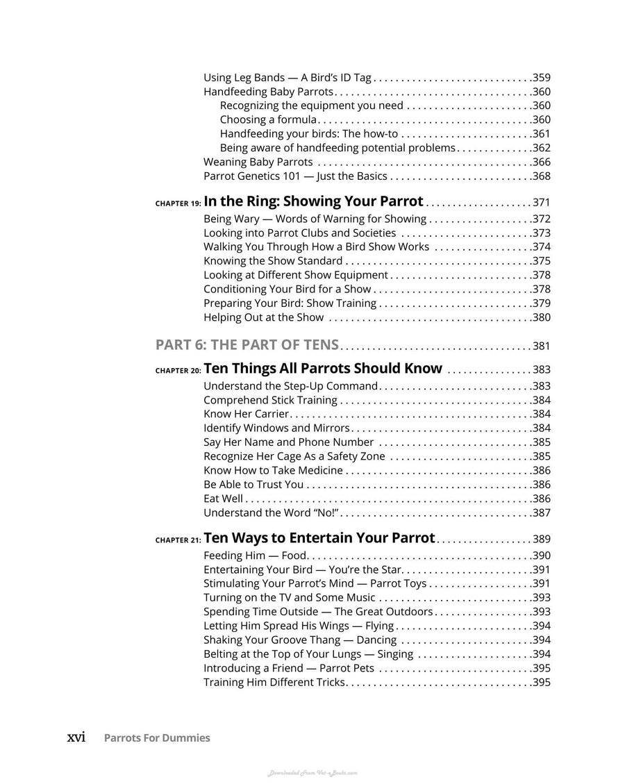 Preview page of Parrots for Dummies 2nd Edition