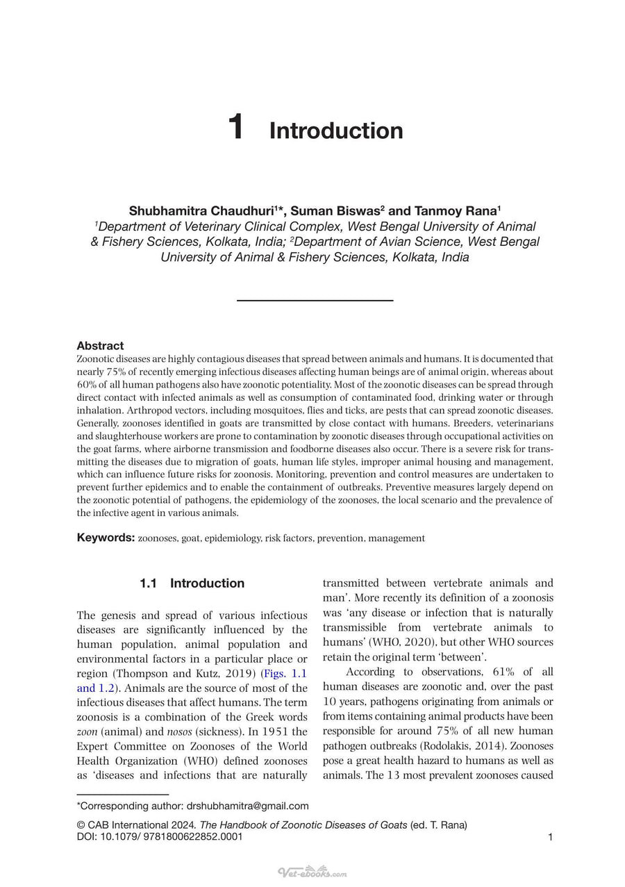Preview page of The Handbook of Zoonotic Diseases of Goats