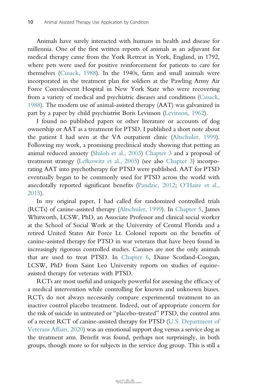 Preview page of Animal Assisted Therapy Use Application by Condition