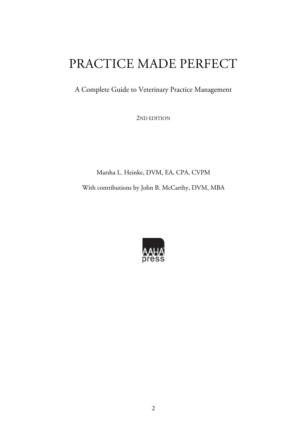 Look Inside sample page 2 - Practice Made Perfect A Complete Guide To Veterinary Practice Management 2nd Edition