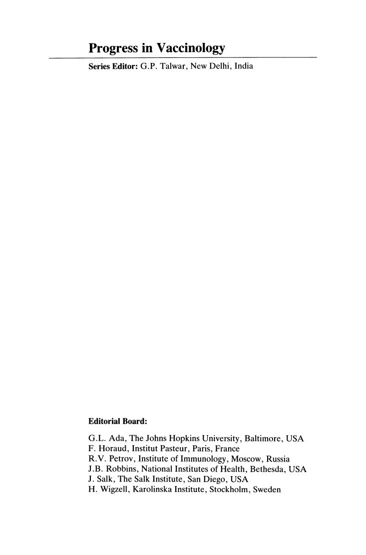 Look Inside sample page 2 - Progress In Vaccinology Volume 4 Veterinary Vaccines