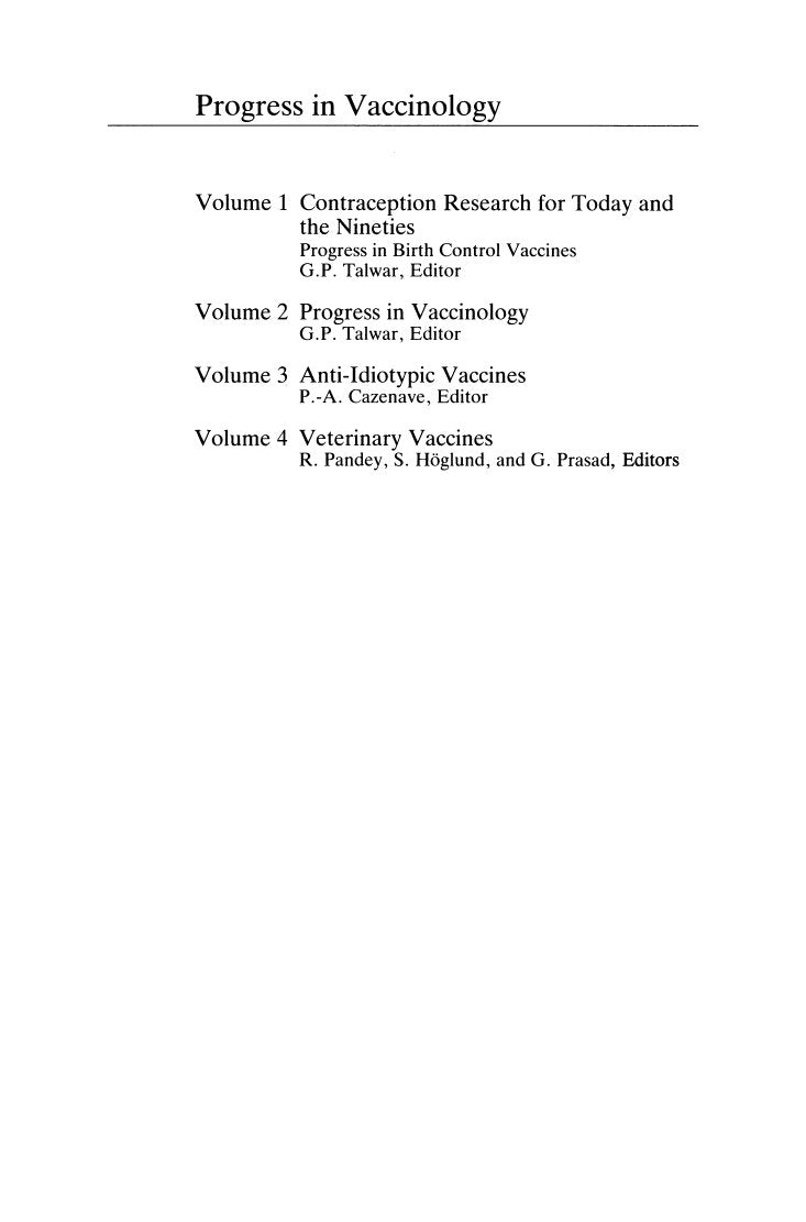 Look Inside sample page 3 - Progress In Vaccinology Volume 4 Veterinary Vaccines