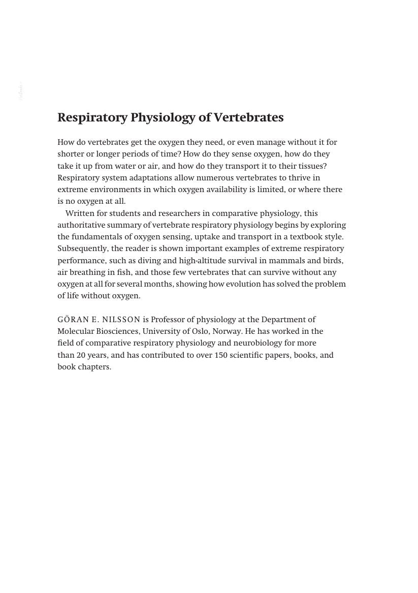 Look Inside sample page 2 - Respiratory Physiology Of Vertebrates Life With And Without Oxygen