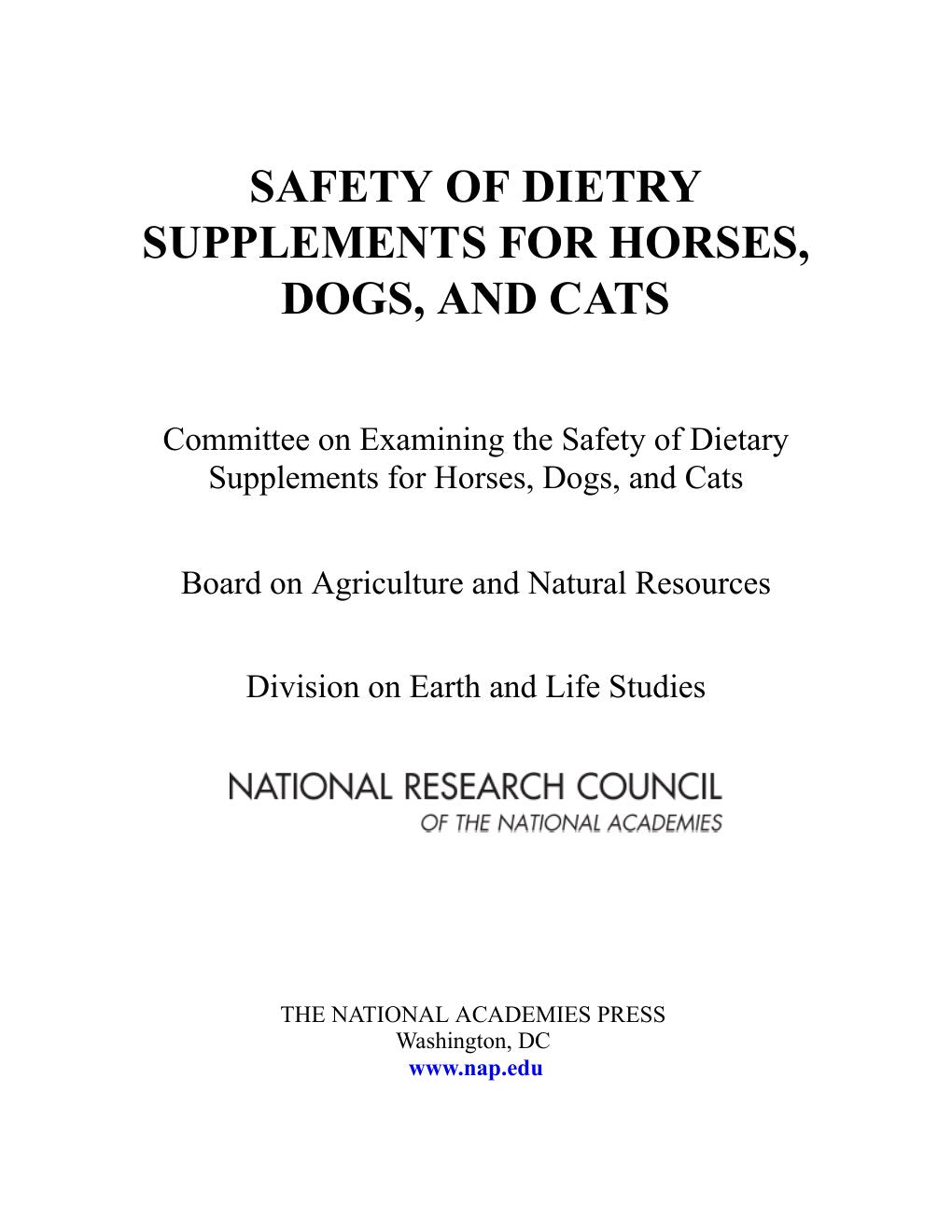 Look Inside sample page 2 - Safety Of Dietary Supplements For Horses Dogs And Cats