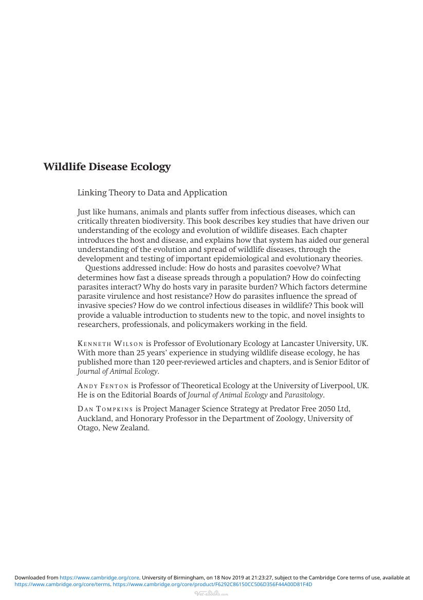 Look Inside sample page 2 - Wildlife Disease Ecology