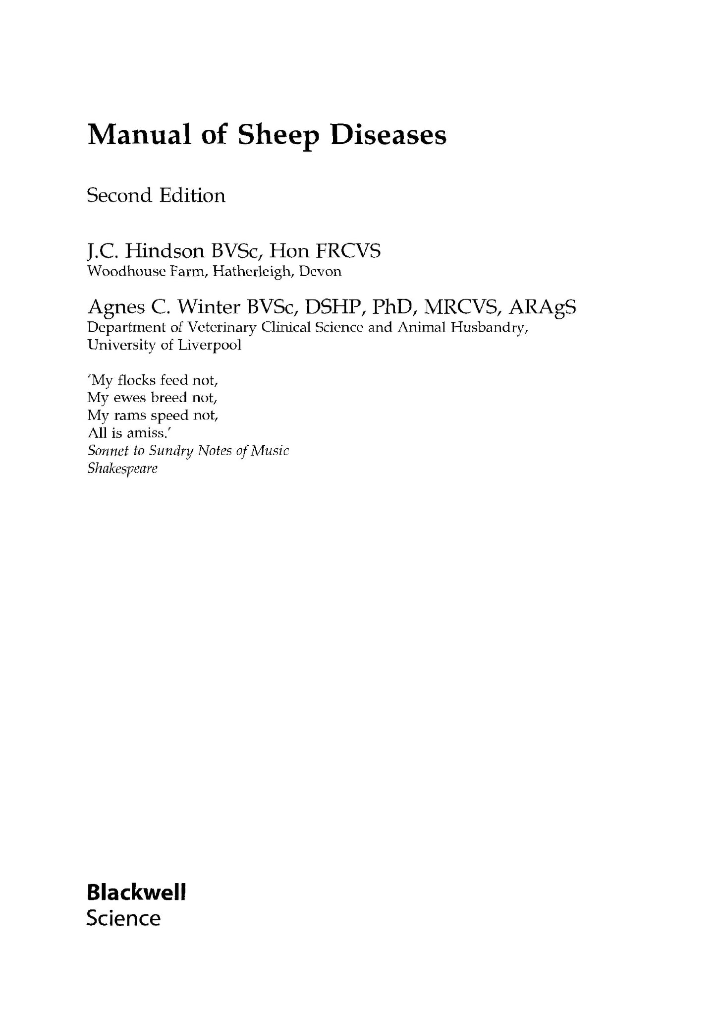 Manual Of Sheep Diseases 2Nd Edition