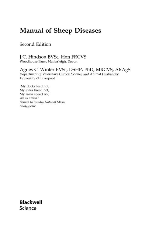Manual Of Sheep Diseases 2Nd Edition