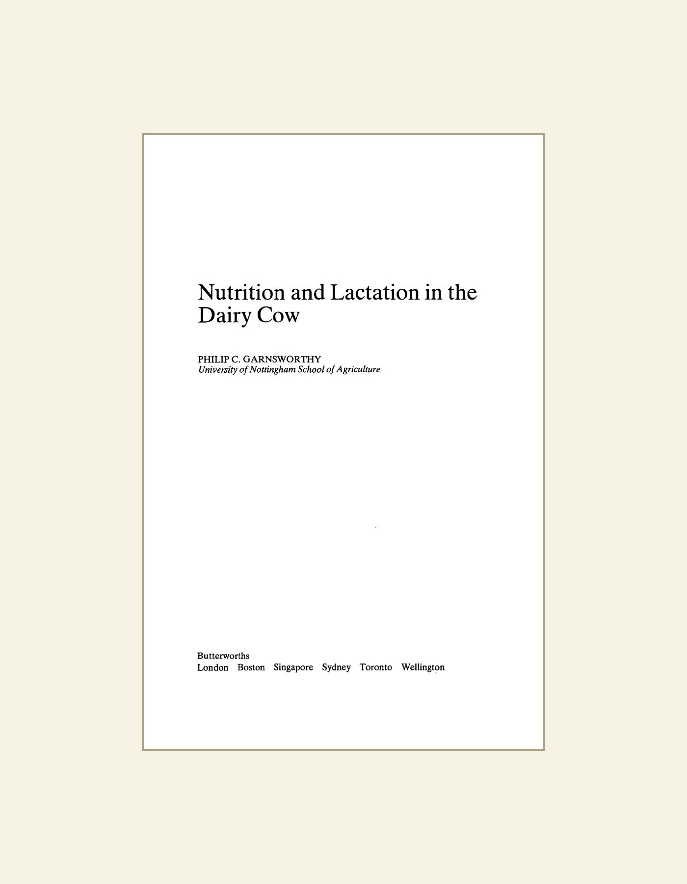 Nutrition and Lactation in the Dairy Cow — front cover