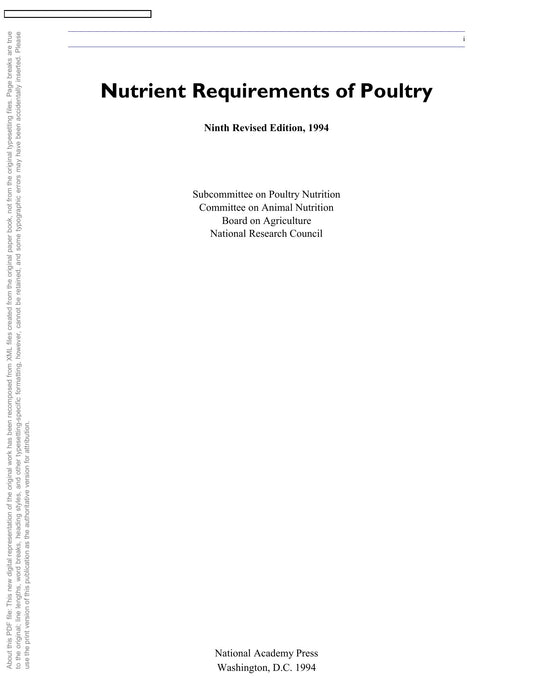 Nutrient Requirements Of Poultry 9Th Revised Edition