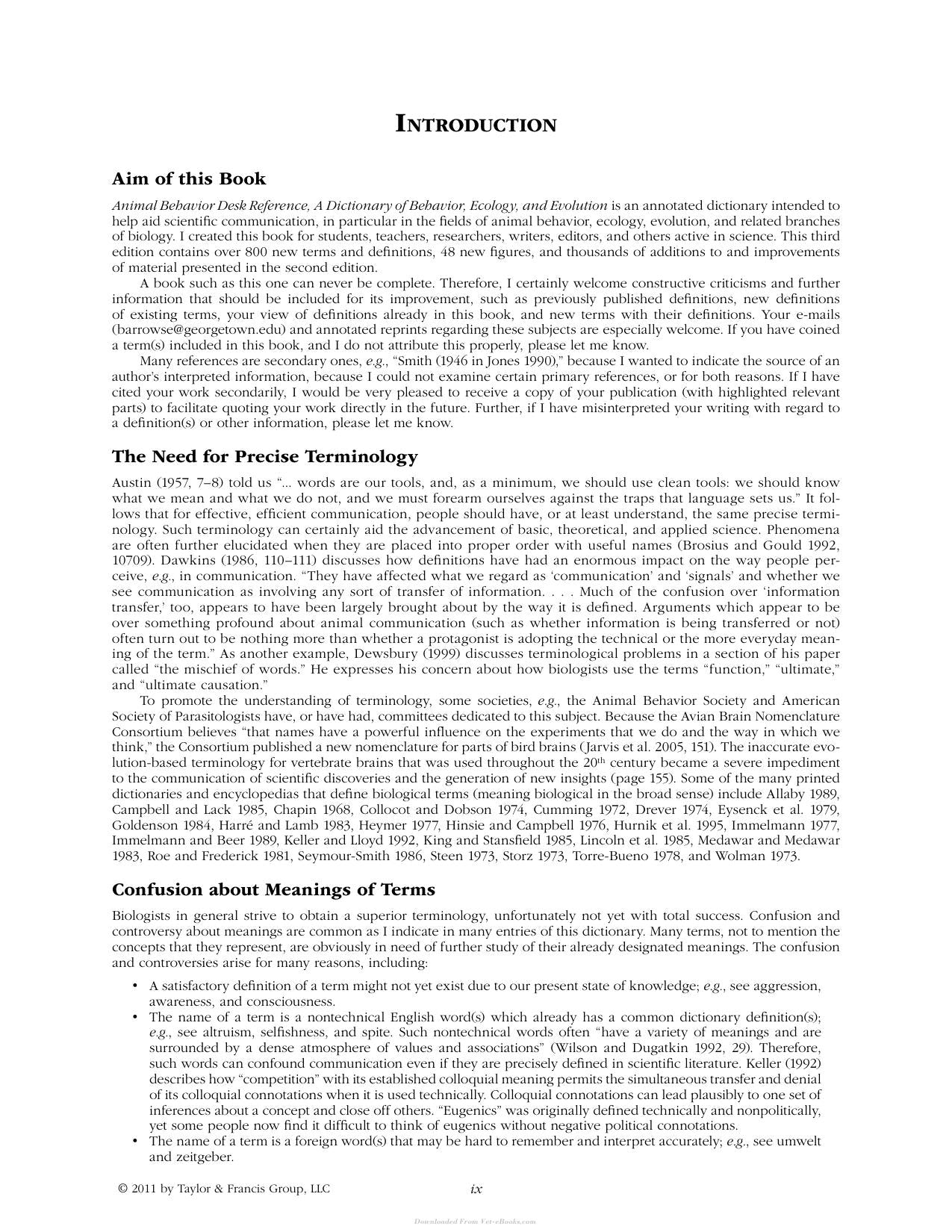 Animal Behavior Desk Reference a Dictionary of Animal Behavior Ecology and Evolution Third Edition