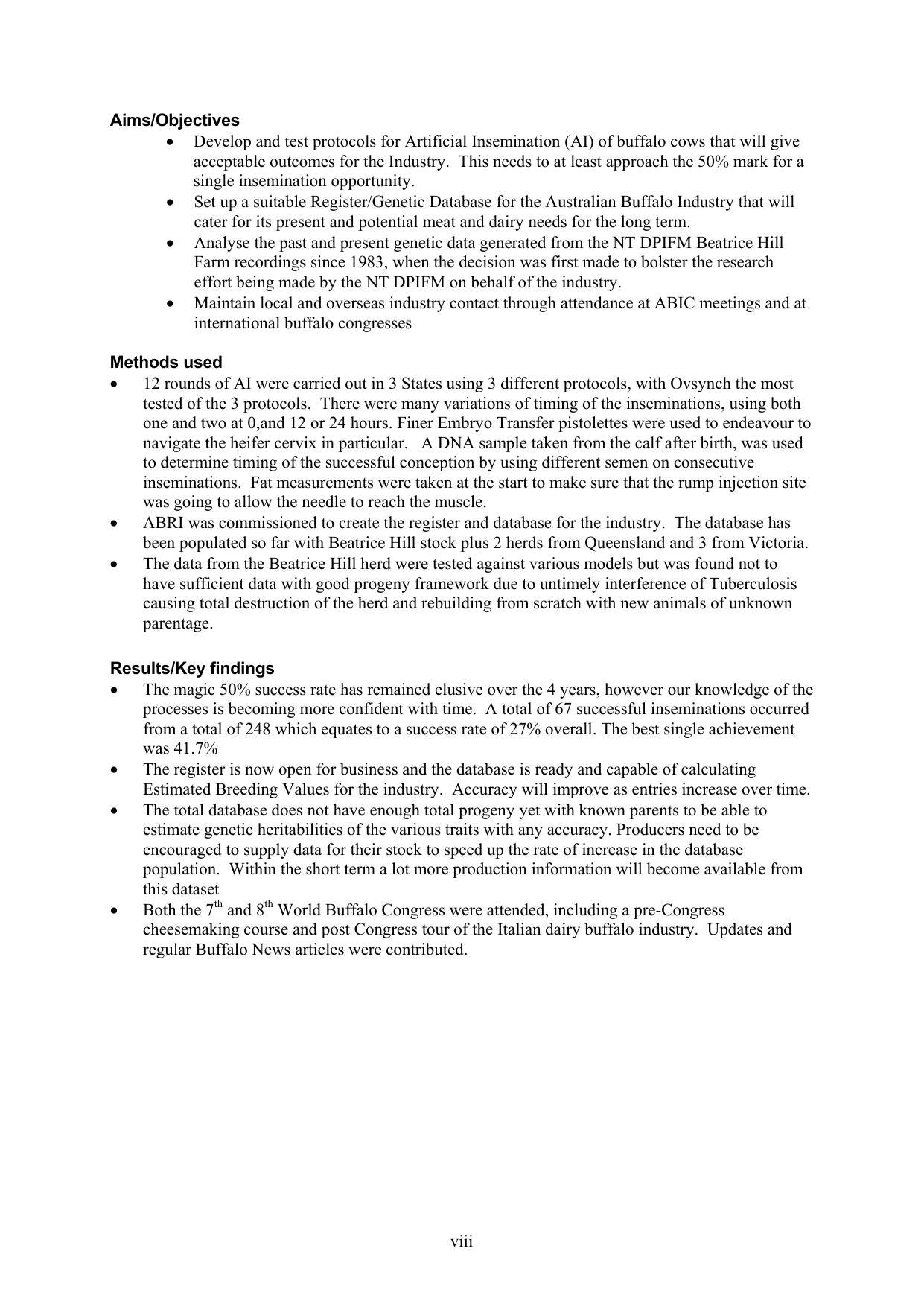 Australian Water Buffalo Genetic And Reproduction Improvements