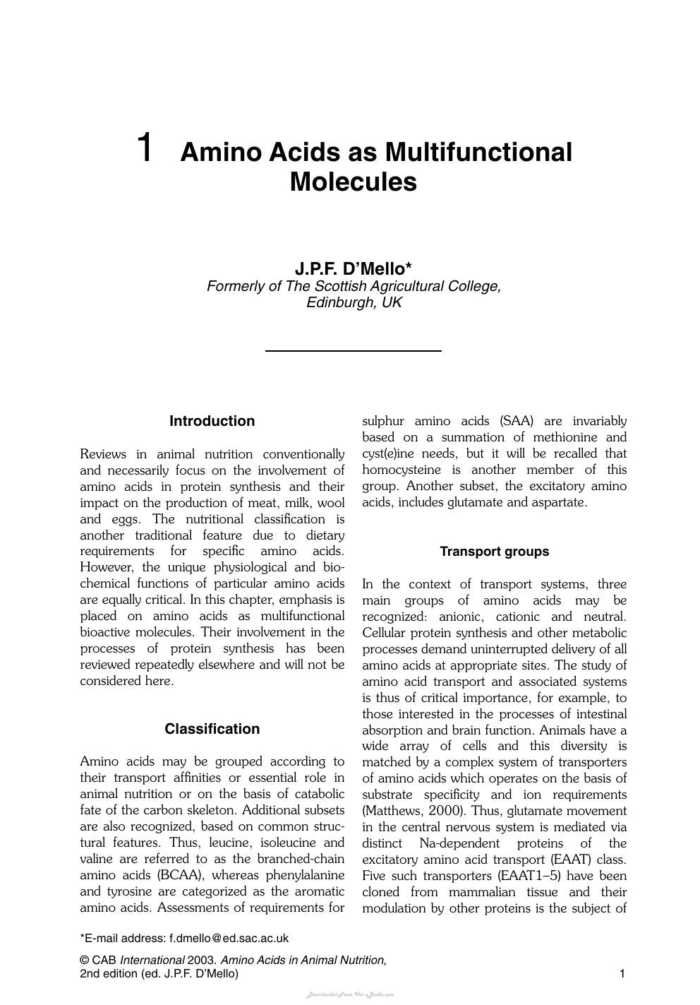 Amino Acids In Animal Nutrition 2Nd Edition