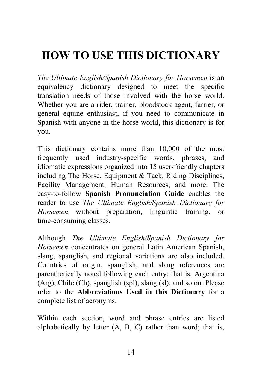 The Ultimate English Spanish Dictionary For Horsemen