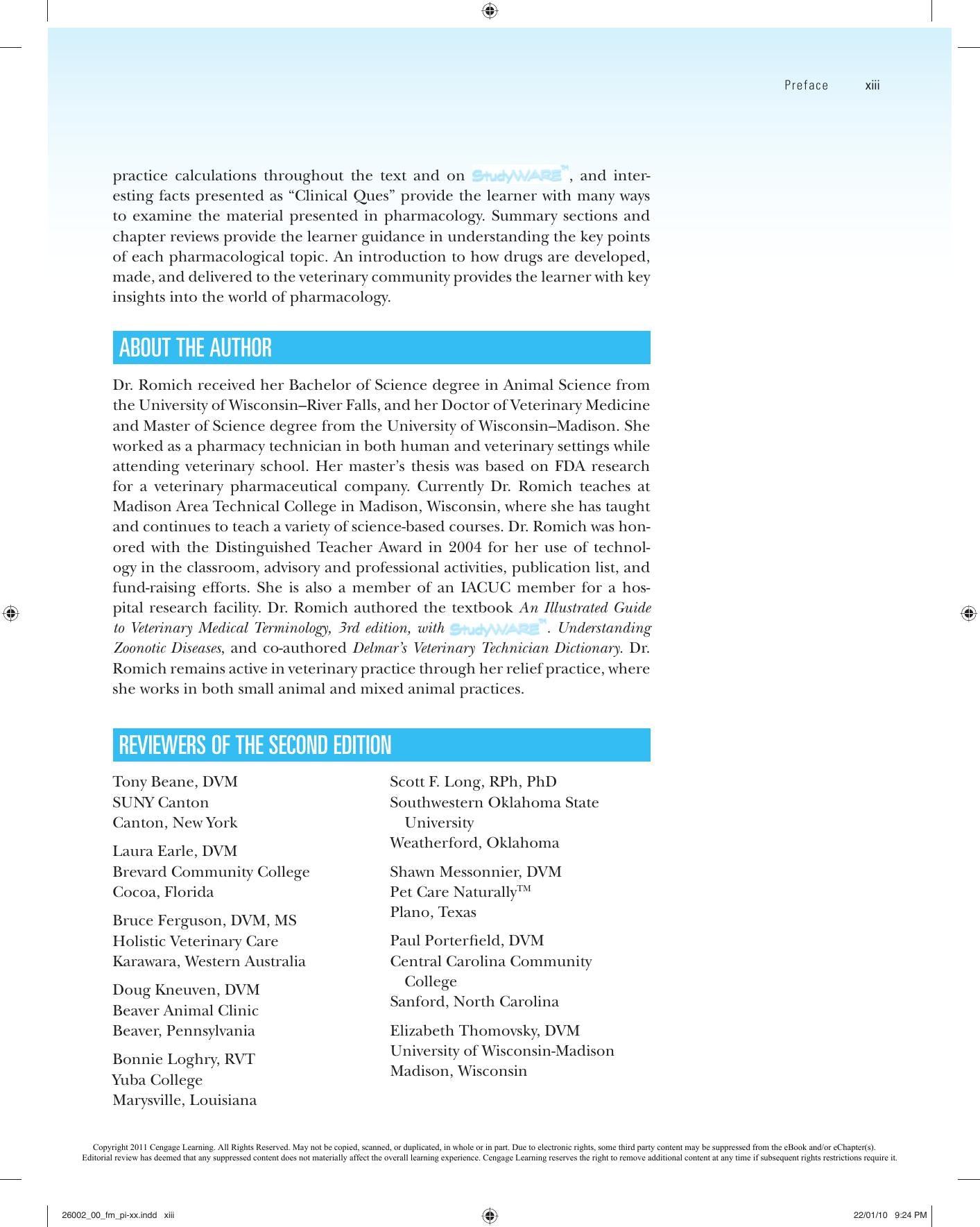 Fundamentals Of Pharmacology For Veterinary Technicians Third Edition