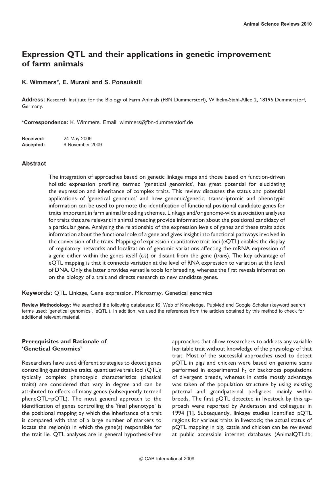Animal Science Reviews 2010