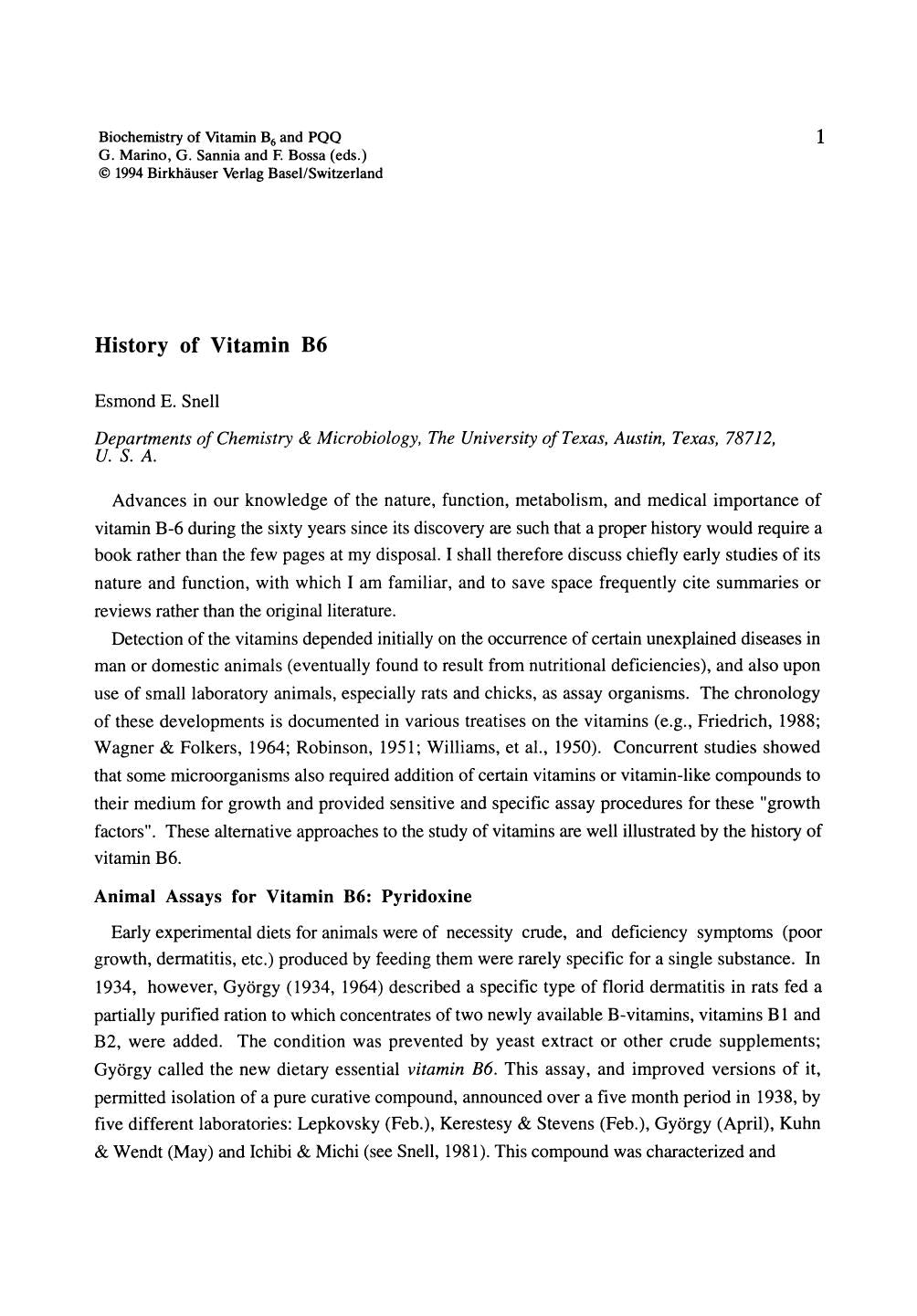 Biochemistry of Vitamins B6 and Pqq