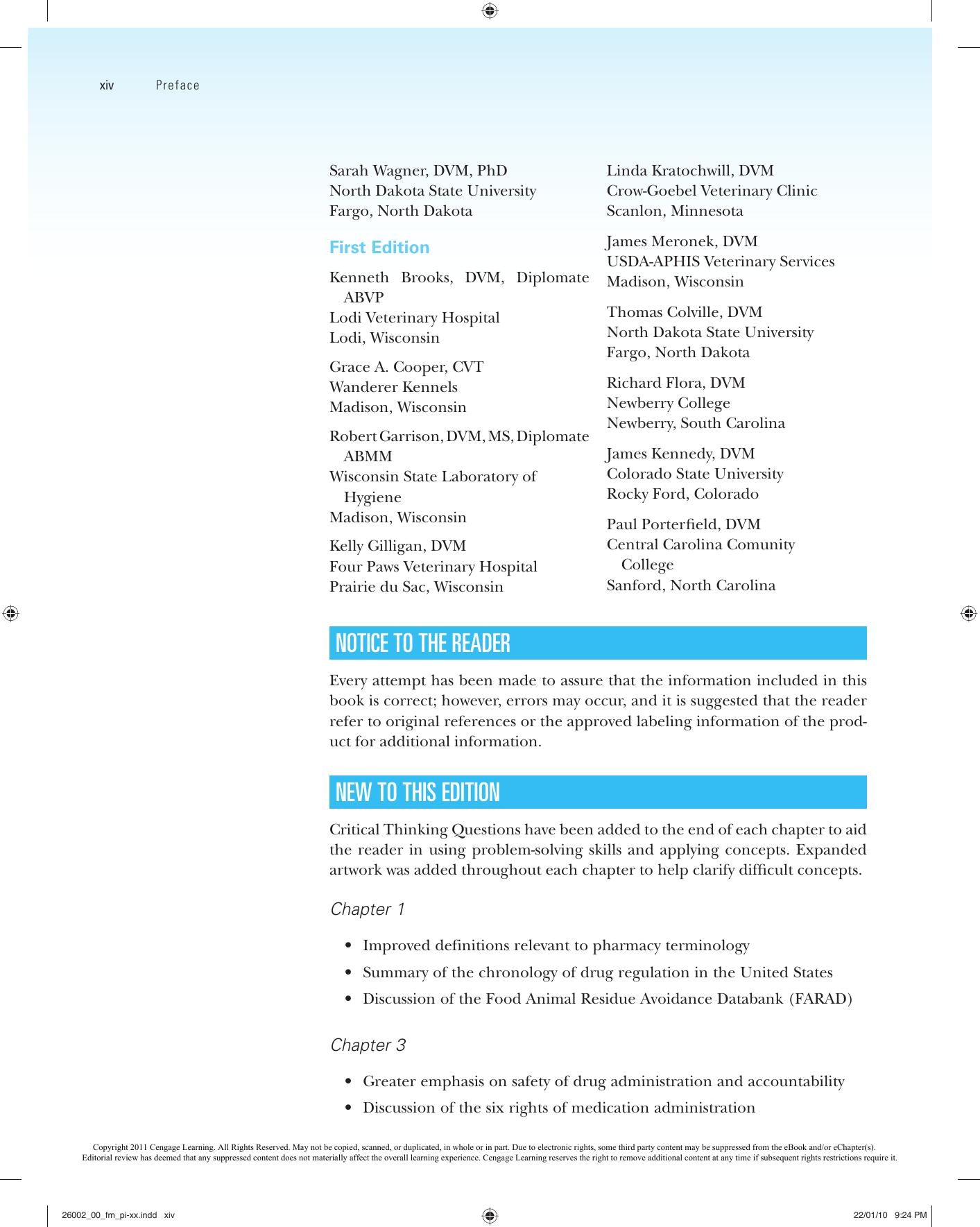 Fundamentals Of Pharmacology For Veterinary Technicians Third Edition