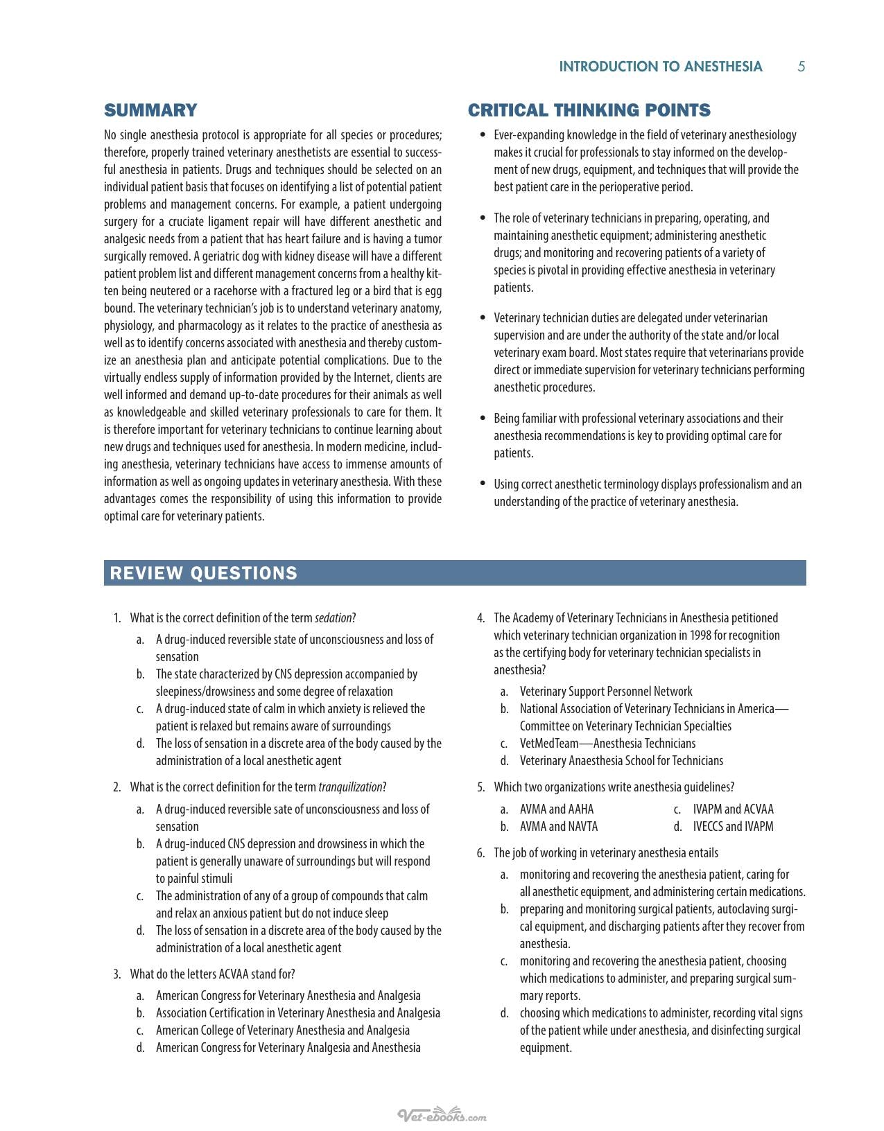 Anesthesia Analgesia and Pain Management for Veterinary Technicians