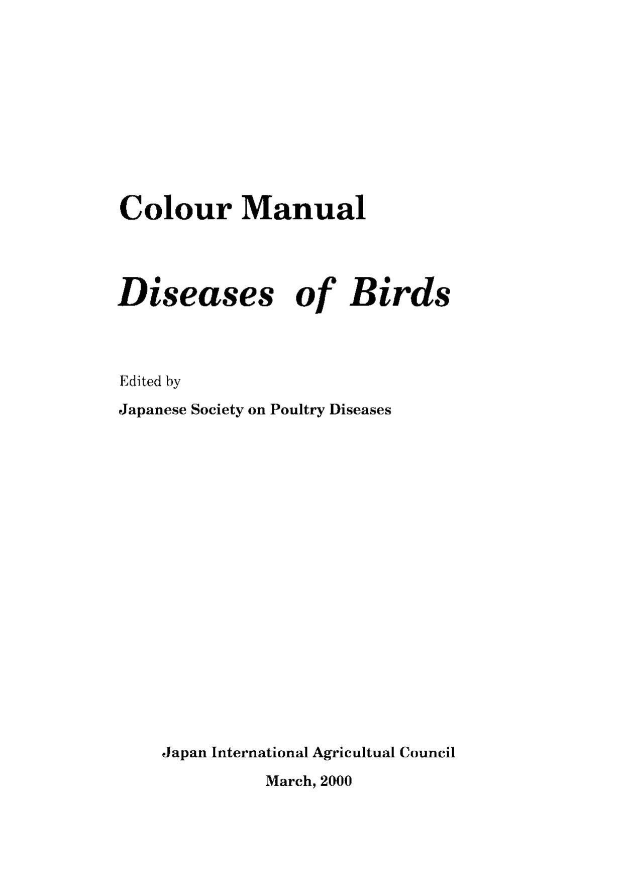 Color Manual Diseases Of Birds