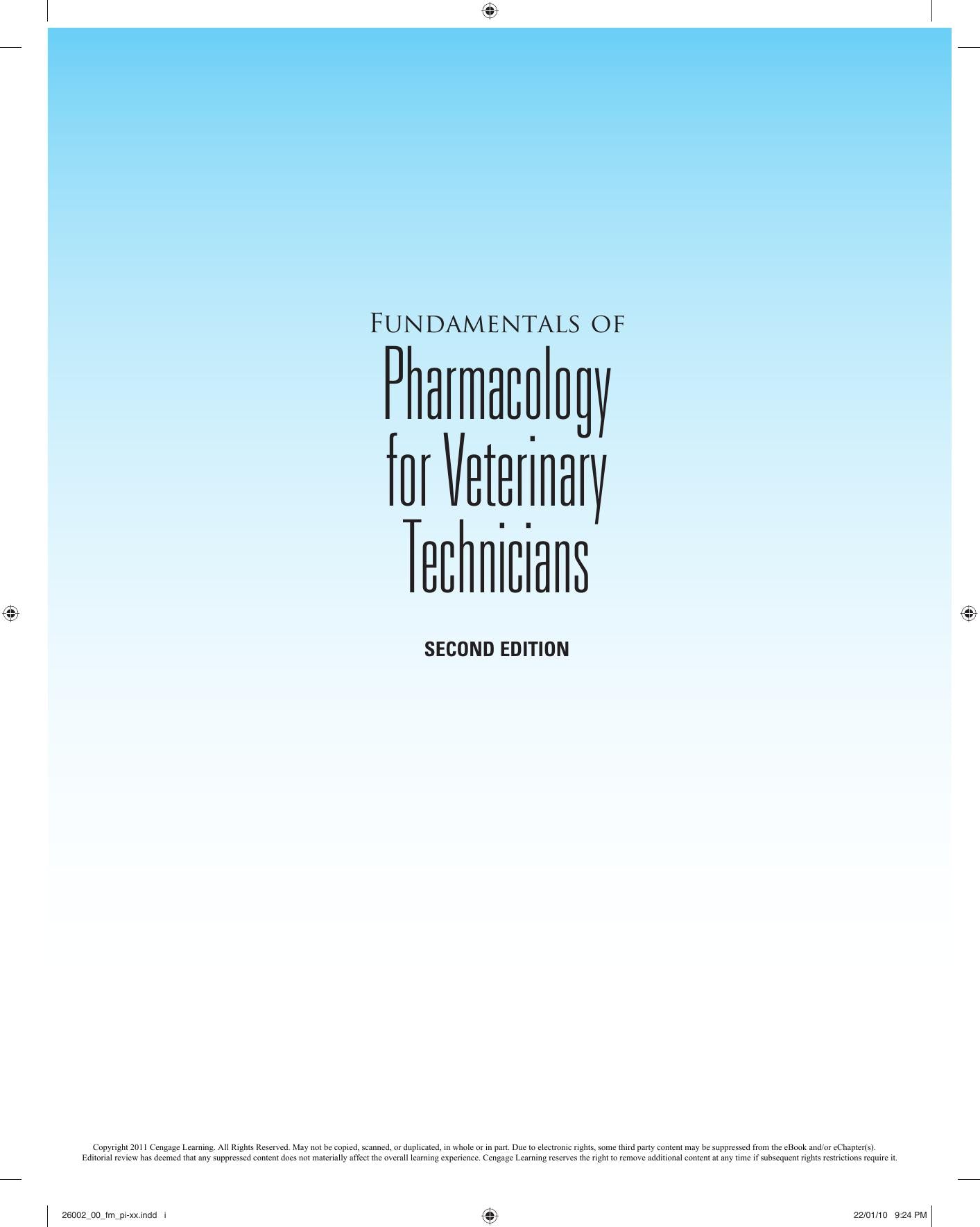 Fundamentals Of Pharmacology For Veterinary Technicians Third Edition