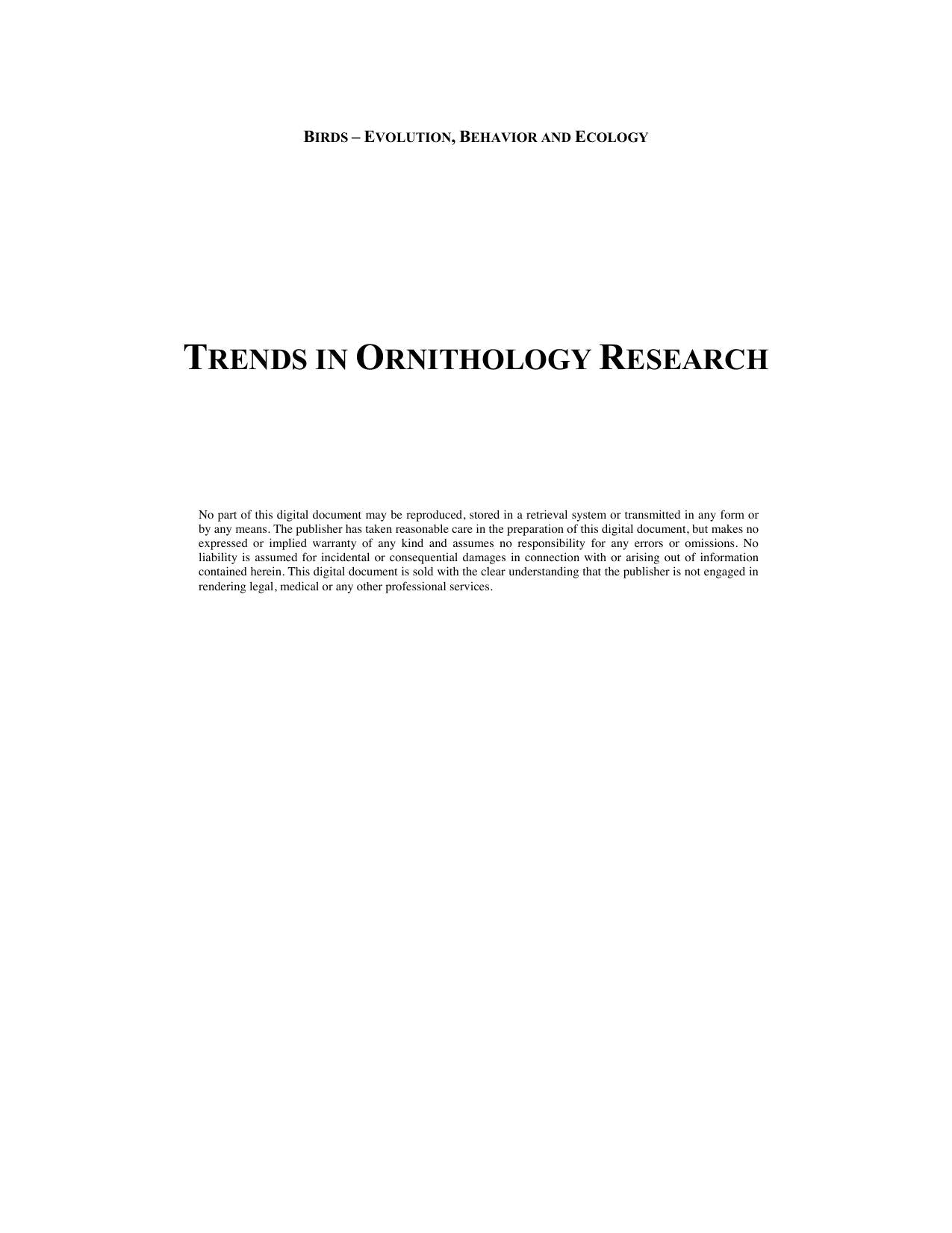 Trends In Ornithology Research