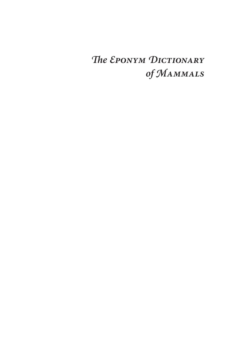 The Eponym Dictionary Of Mammals