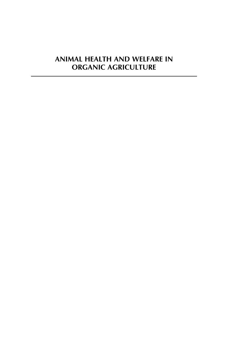 Animal Health And Welfare In Organic Agriculture