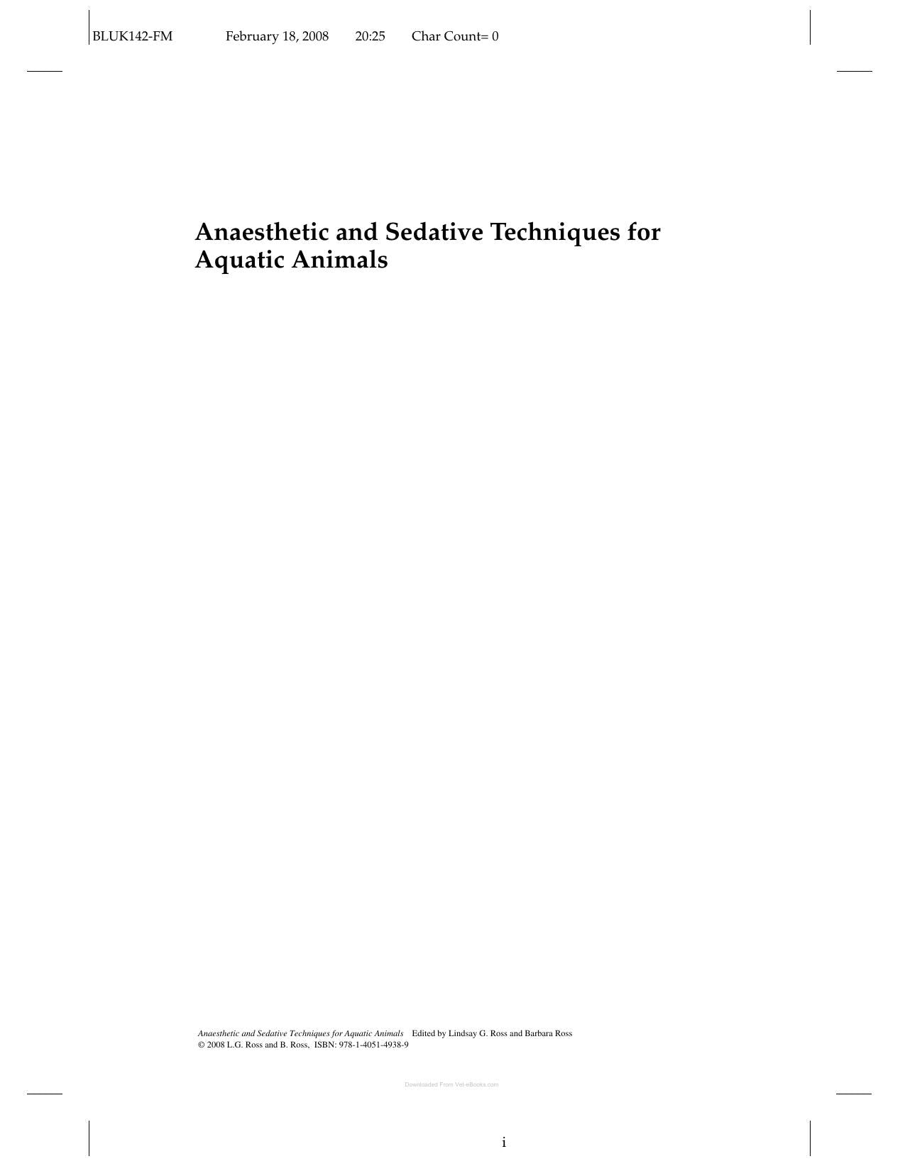 Anaesthetic And Sedative Techniques For Aquatic Animals 3Rd Edition